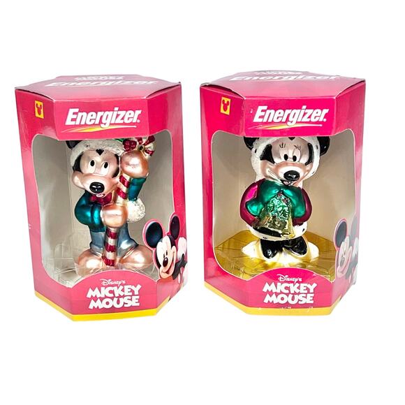 Vintage Energizer Disney's Mickey & Minnie Mouse Blown Glass Christmas Ornament - Picture 1 of 5
